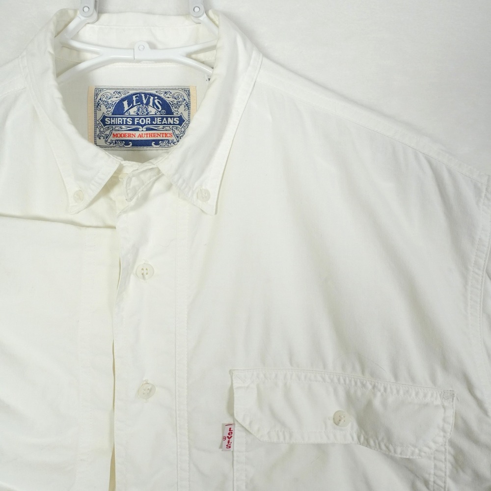 Vtg 1992 Levi's Shirts Modern Authentics White Button Down Shirt M Double Pocket